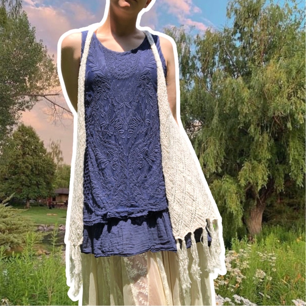 True Vintage y2k Le Marais Lapis Blue Lace Fairygrunge Silk Shift Dress, Size M